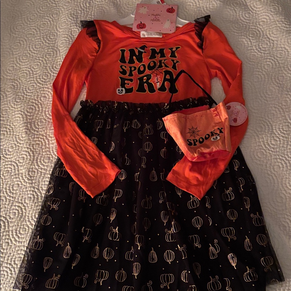 NWT Maddie & Michelle Spooky Orange and Black Dress Set